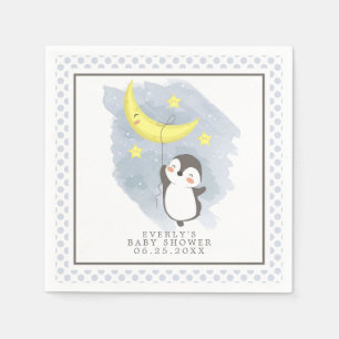 Penguin Moon Watercolor Baby Shower Napkins