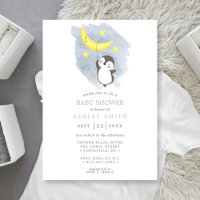Penguin Moon Winter Watercolor Baby Shower