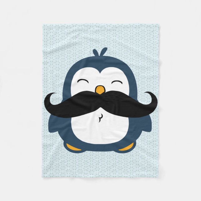 Penguin Moustache Trend Fleece Blanket (Front)