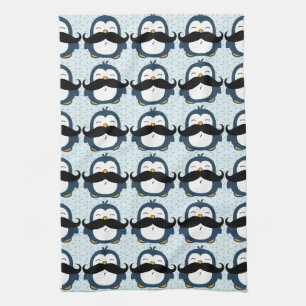 Penguin Moustache Trend Pattern Tea Towel