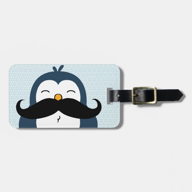 Penguin Moustache Trend Personalised Luggage Tag (Front Horizontal)
