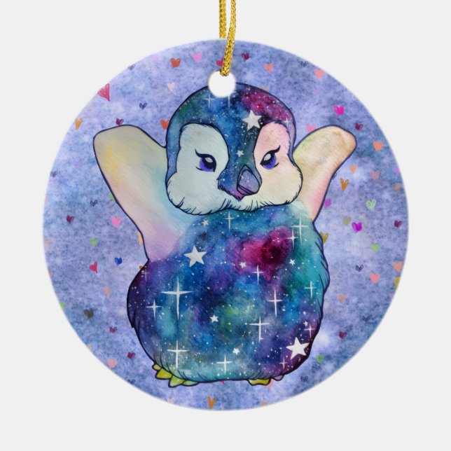 Penguin named Button Ceramic Tree Decoration (Front)