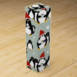 Penguin Nightcap Wine Box<br><div class="desc">Penguins in their Santa hats try to sneak a nightcap but the kids want some too. The background is stripey like pyjamas with some night time stars. Customise if you like.</div>