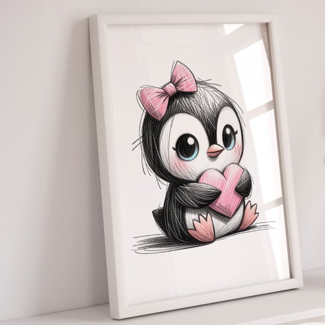 Penguin Nursery Art | Kids Room Wall Art  (Girls Penguin Nursery Art Print)