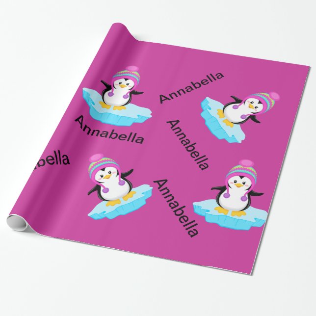 Penguin On Ice Personalised wrapping paper (Unrolled)