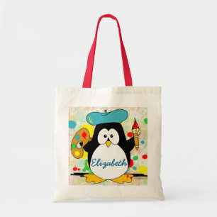Penguin Painter Add Name Tote Bag