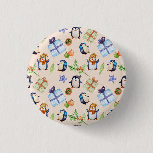 Penguin party – festive winter fun 3 cm round badge