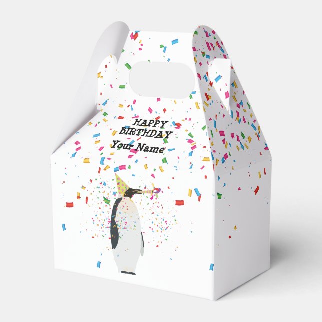 Penguin Partying - Animals at Birthday Party Favour Box (Front Side)