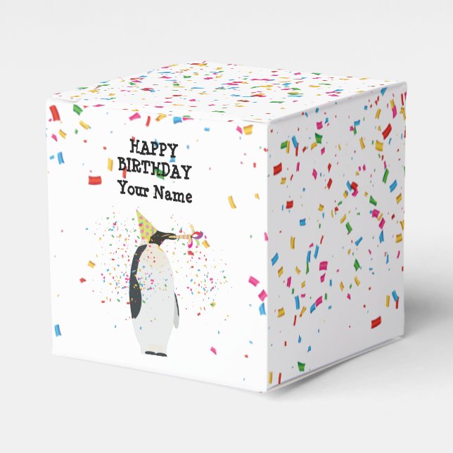 Penguin Partying - Animals at Birthday Party Favour Box (Front Side)