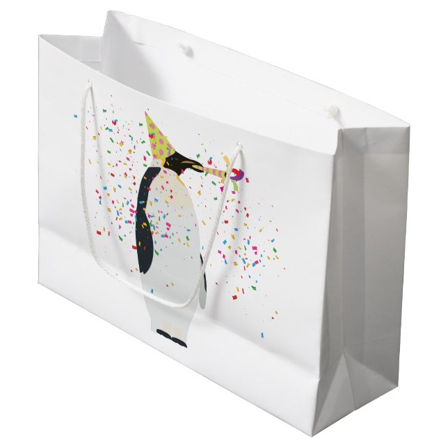 Penguin Partying - Animals Having a Party Large Gift Bag (Front Angled)