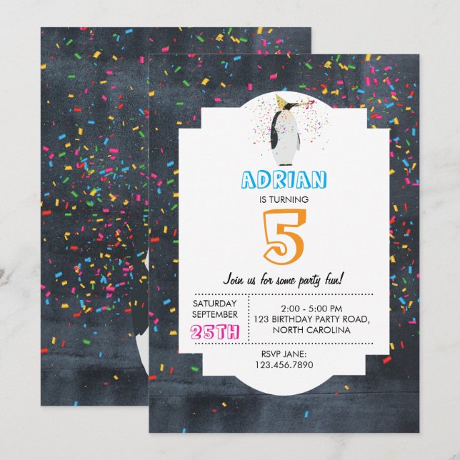 Penguin Partying - Animals Party Boy Girl Birthday Invitation (Front/Back)