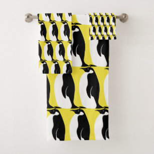 Penguin Pattern Illuminating Yellow Black White Bath Towel Set