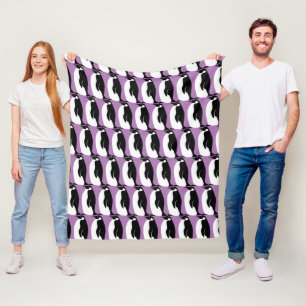 Penguin Pattern Purple Black White Fleece Blanket
