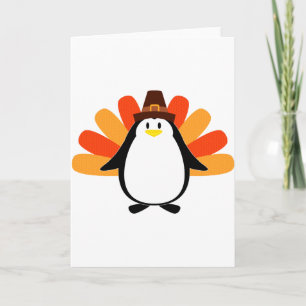 Penguin Pilgrim Turkey mash-up Holiday Card