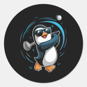 Penguin Playing Golf Sport Animal Cute Penguin Gol Classic Round Sticker