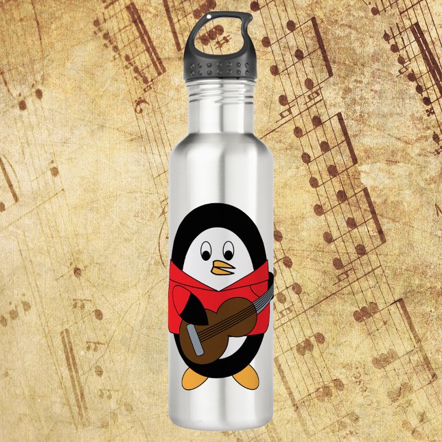 Penguin Playing Guitar Cute 710 Ml Water Bottle (A cute penguin plays the guitar on this adorable water bottle)