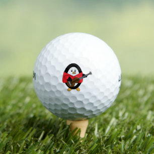 Penguin Playing Guitar Red Shirt Golf Balls