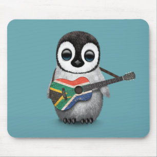 Penguin Playing South African Flag Guitar Blue Mouse Pad