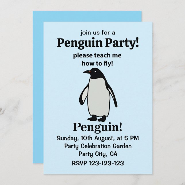 Penguin Please Teach Me How To Fly Funny Penguin Invitation (Front/Back)