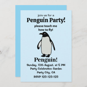 Penguin Please Teach Me How To Fly Funny Penguin Invitation