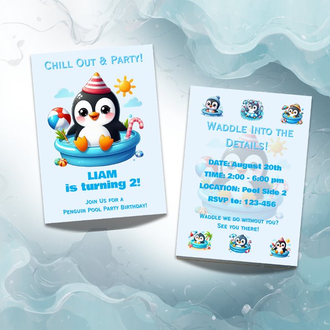 Penguin Pool Party Birthday Invitation Boys  (Creator Uploaded)