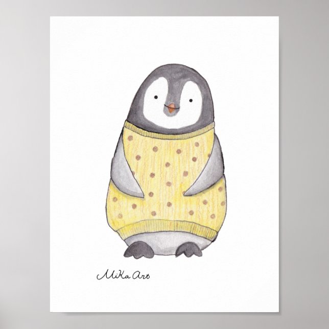 Penguin Poster Cute Happy Penguin Nursery Print (Front)