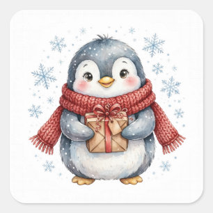 Penguin Present Christmas Gift Sticker