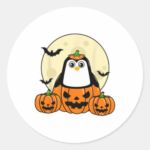 Penguin Pumpkin Moon Ts Costume Cute Easy Hallowee Classic Round Sticker