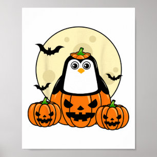 Penguin Pumpkin Moon Ts Costume Cute Easy Hallowee Poster