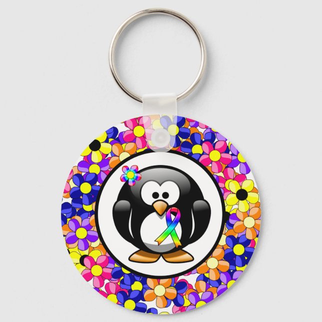 Penguin Rainbow Awareness Ribbon Key Ring (Front)