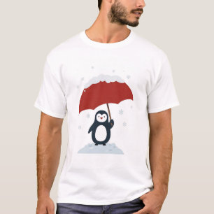 Penguin Red Umbrella Snow T-Shirt