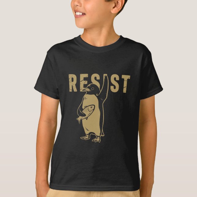 Penguin Resist Penguins Protest Against Tariffs T-Shirt (Front)