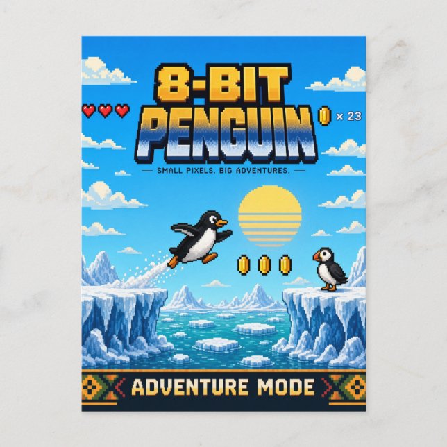Penguin, Retro 8-Bit Pixel Art Postcard (Front)