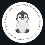 Penguin Return Address Classic Round Sticker<br><div class="desc">Dress up your Christmas cards,  baby shower or birthday invitations with these adorable return address stickers. Featuring a watercolor penguin. Customise with your address.</div>