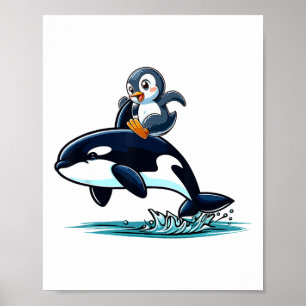 Penguin Riding Orca Costume Sea Animal Lover Kids  Poster