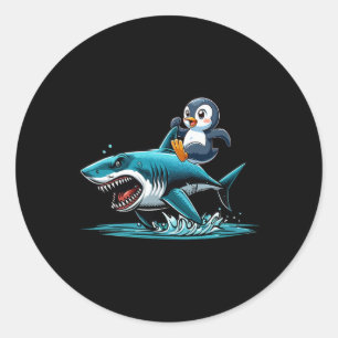 Penguin Riding Shark Costume Sea Animal Lover Kids Classic Round Sticker