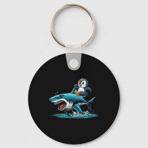 Penguin Riding Shark Costume Sea Animal Lover Kids Key Ring