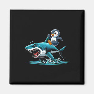 Penguin Riding Shark Costume Sea Animal Lover Kids Magnet