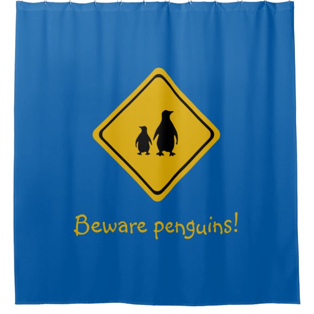 penguin road sign - shower curtain (Front)
