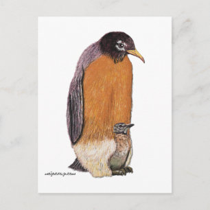 Penguin Robin with Chick Postcard