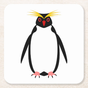 Penguin rockhopper or macaroni square paper coaster