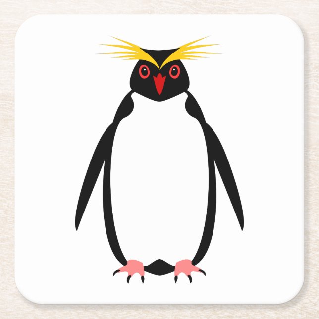Penguin rockhopper or macaroni square paper coaster (Front)