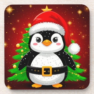 🐧 Penguin Santa Christmas Tree Holiday Fun ✨ Coaster