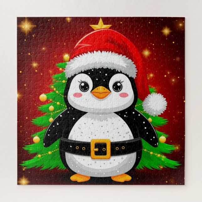 🐧 Penguin Santa Christmas Tree Holiday Fun ✨ Jigsaw Puzzle (Vertical)