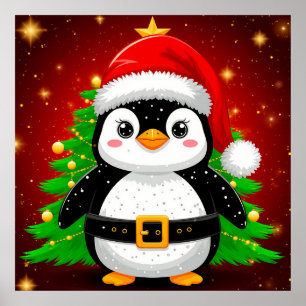🐧 Penguin Santa Christmas Tree Holiday Fun ✨ Poster