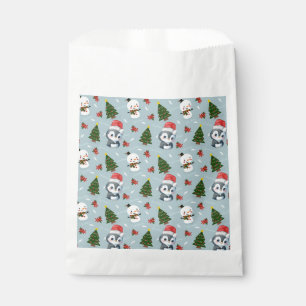Penguin Santa Happy Merry Christmas tree pattern Favour Bags