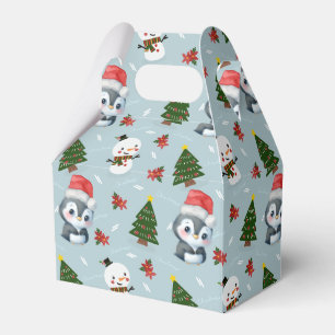 Penguin Santa Happy Merry Christmas tree pattern Favour Box