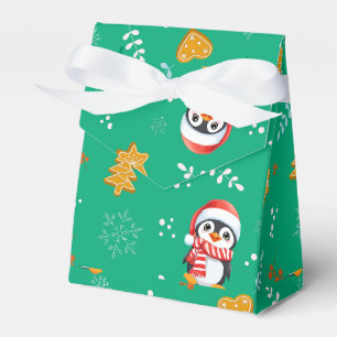 Penguin Santa Happy Merry Christmas tree pattern Favour Box