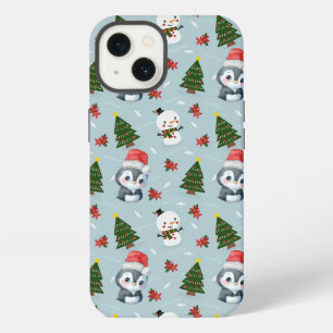Penguin Santa Happy Merry Christmas tree pattern iPhone 13 Case