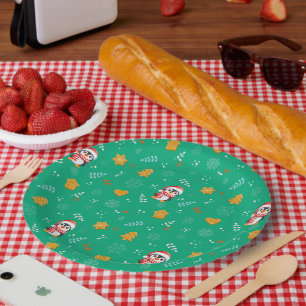 Penguin Santa Happy Merry Christmas tree pattern Paper Plate